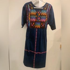 Gorgeous boho HANDMADE embroidered woven chambray dress tunic sz L